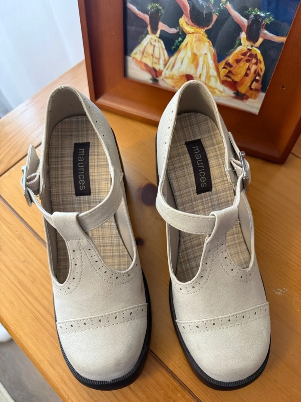 Maurices Light Cream Suede Mary Jane Block Heels - Picture 2 of 7